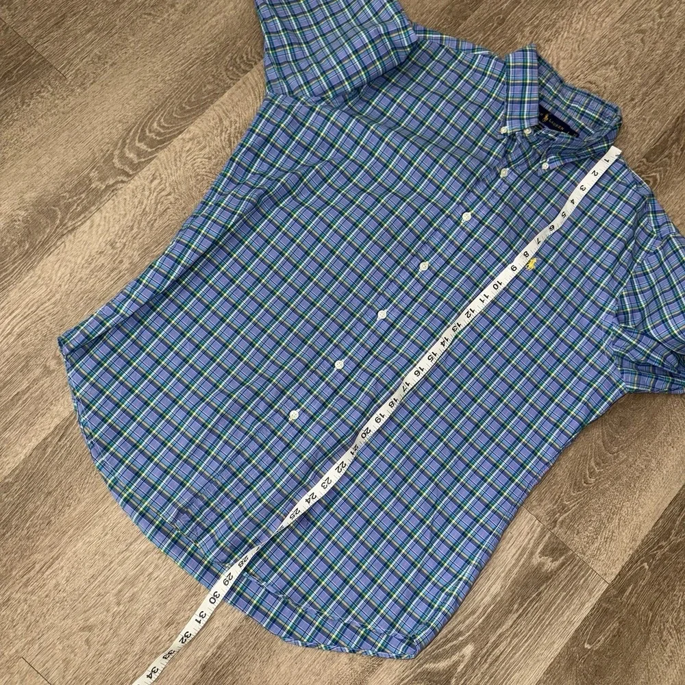 Polo Ralph Lauren Long Sleeve Button Down Oxford Shirt Men's L Blue Green Plaid